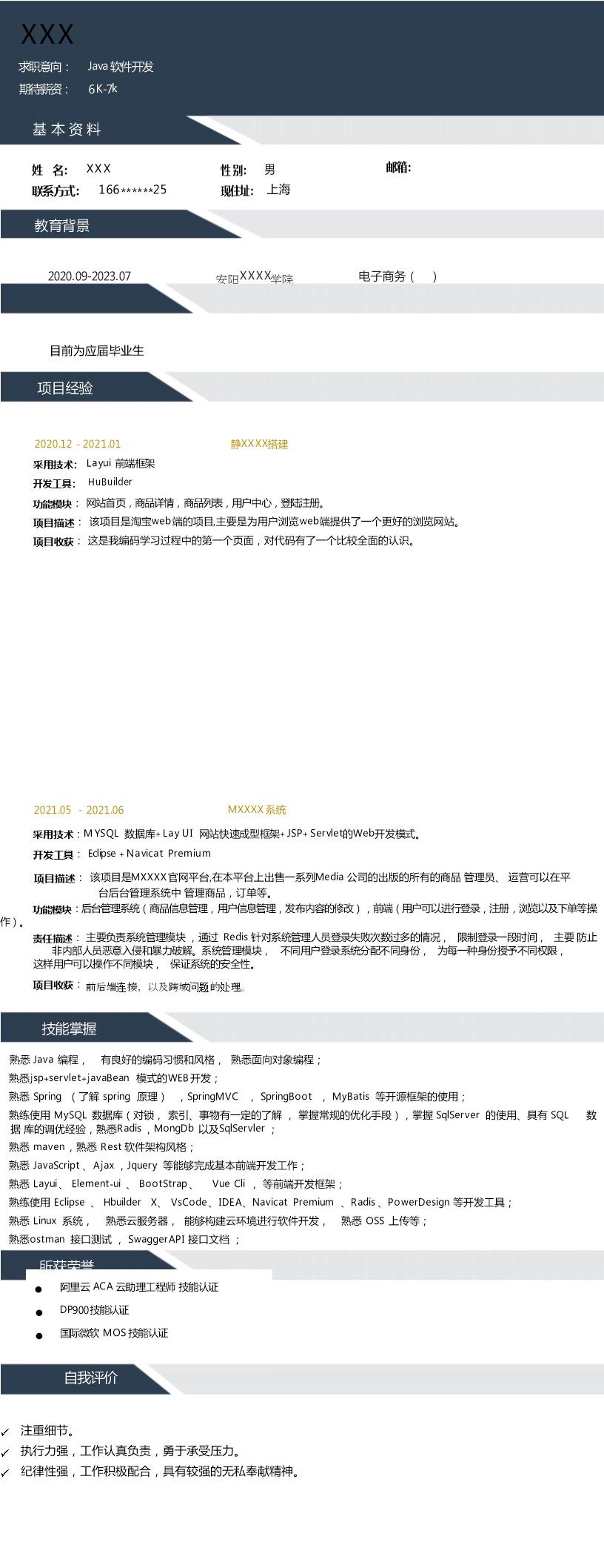 7821_JAVA软件开发工程师类岗位求职简历模板  - 电子商务简历模板